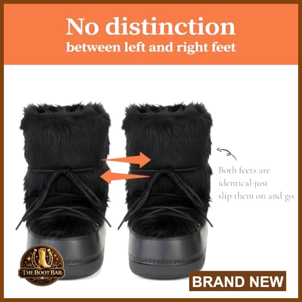 Faux Fur Ankle Boots Winter Snow Boots Warm Cozy Fluffy Fuzzy Comfortable - Picture 4 of 7